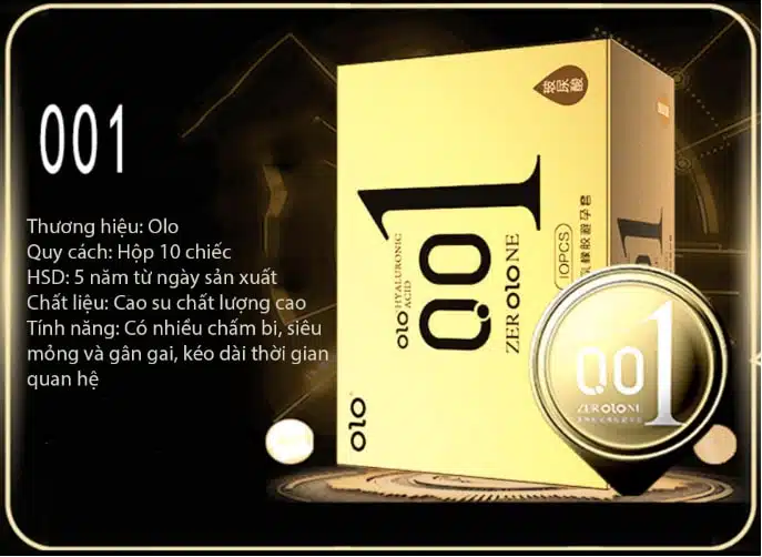 Bao cao su OLO New Three 0.01 Jelly Gold - Gân nổi (hộp 10 cái)